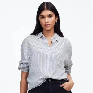 Madewell Drapey Long Sleeve Popover Shirt in Stripe Size XS NWT